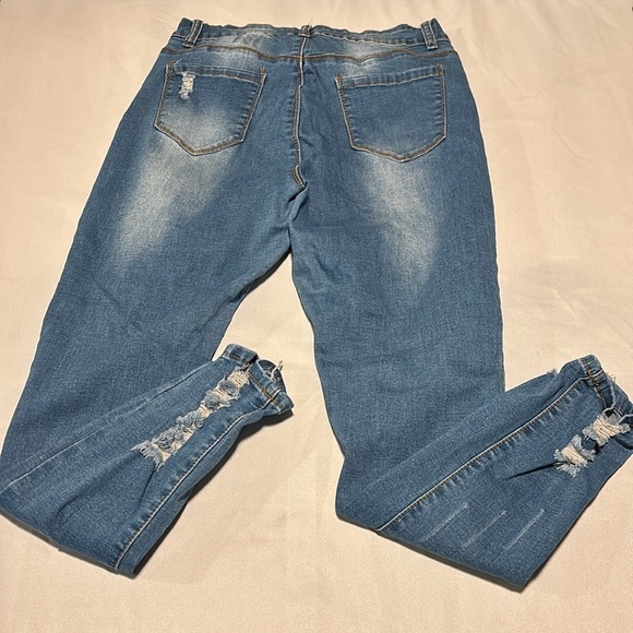 Bamboo skinny Distressed High Waist Blue Women Jeans - Picture 4 of 7